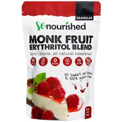 Monk Fruit Granular Erythritol Blend sweetener in a bag