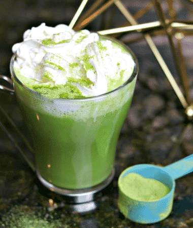 Keto Bulletproof Matcha Latte recipe with a scoop of matcha powder