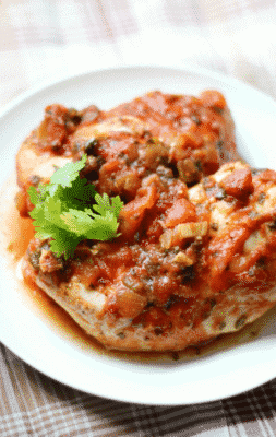Slow Cooker Salsa Chicken on a white plate