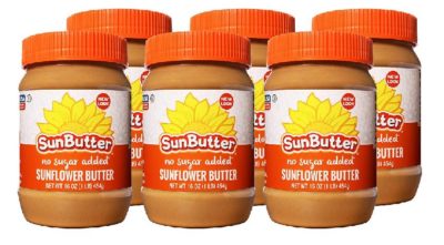 6 jars of Sun Butter brand Sunflower Butter
