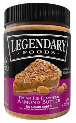 A jar of Pecan Pie flavored Legendary Foods Almond Butter