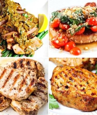 keto pork chop recipes like cast iron pork chops, garlic butter pork chops, grilled pork chops and air fryer pork chops