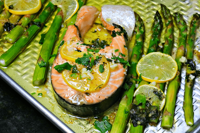 Baked Salmon Steak Sheet Pan Dinner Recipe | Dr. Davinah's Eats