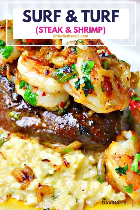 steak and shrimp surf and turf recipe pinterest image