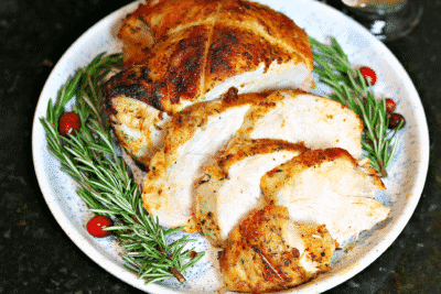 Sliced turkey breast on a plate