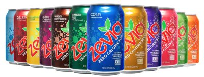 Several cans of Zevia Naturally Sweetened Soda Alternatives