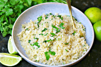 cilantro lime cauliflower rice in a bowl