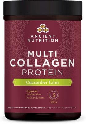 one package of cucumber lime flavored Ancient Nutrition brand Collagen Protein