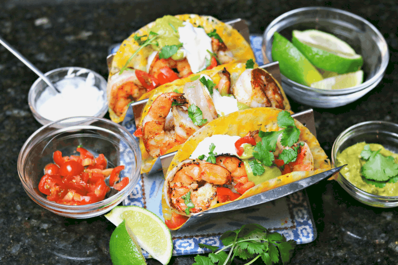 three shrimp tacos