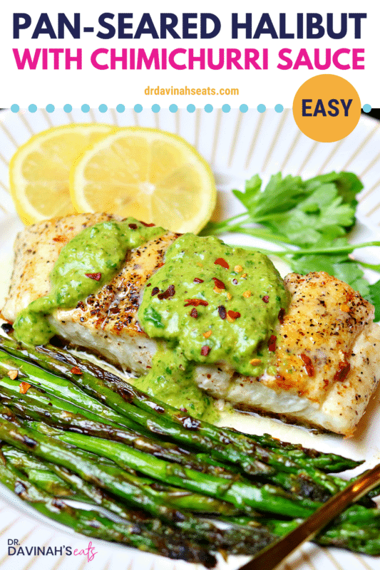 Pinterest image for pan-seared halibut