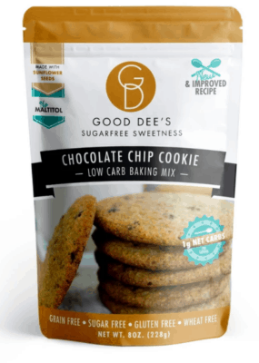 One package of Good Dee's low carb Chocolate Chip Cookie Mix