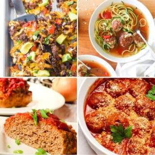 keto ground turkey recipes like air fryer meatballs, turkey meatloaf, turkey soup, and turkey nachos