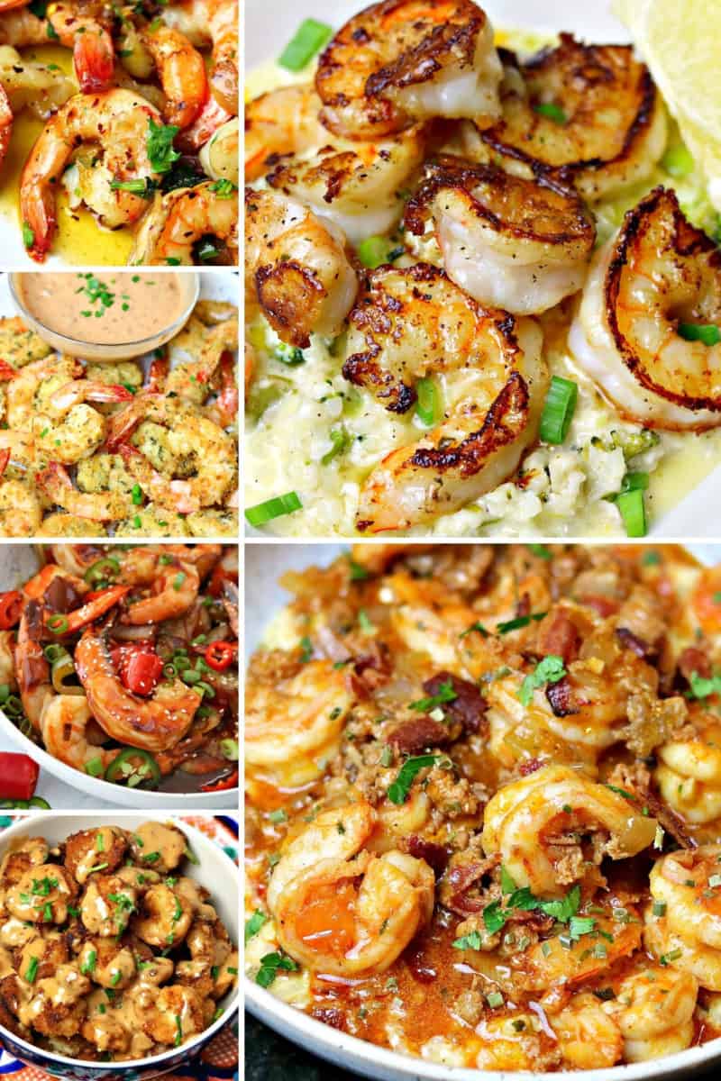 a collage of six keto shrimp recipes