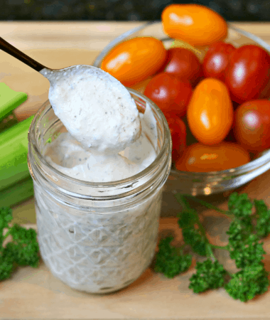 ranch dressing in a jar with vegetables