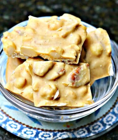 chocolate nut clusters in a bowl