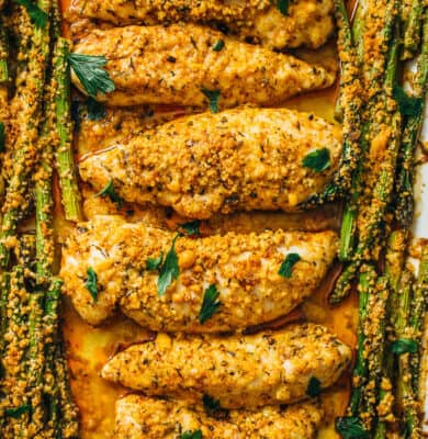 parmesan chicken on a sheet pan