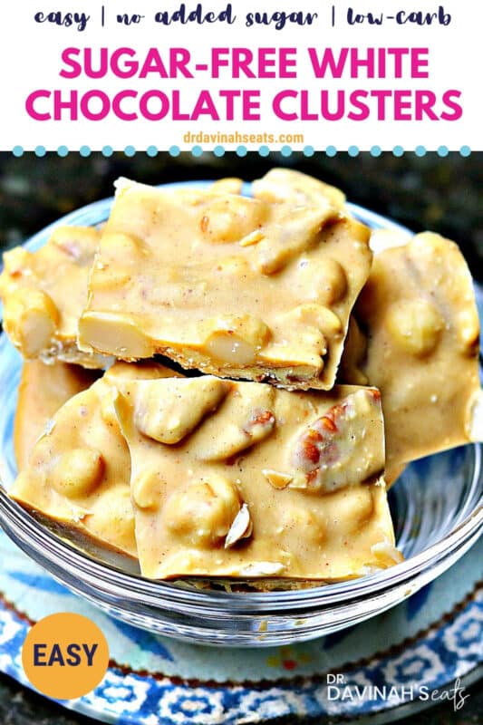 pinterest image for white chocolate nut clusters recipe