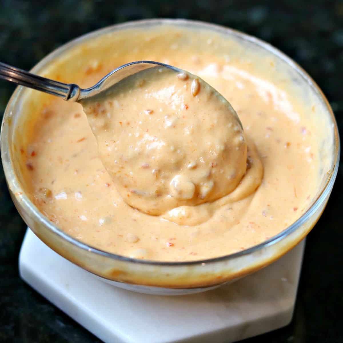 bang bang sauce recipe in a glass bowl