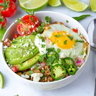 One Breakfast Bowl with sunny-side-up egg topping