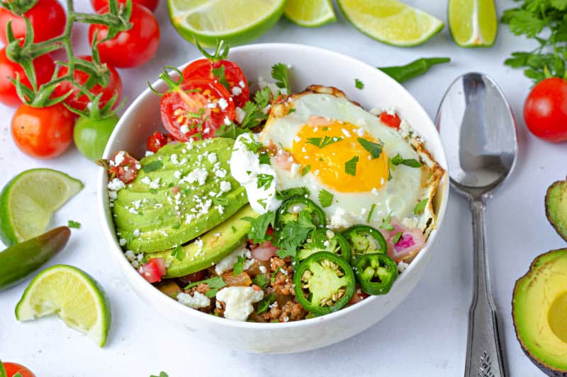 One Breakfast Bowl with sunny-side-up egg topping