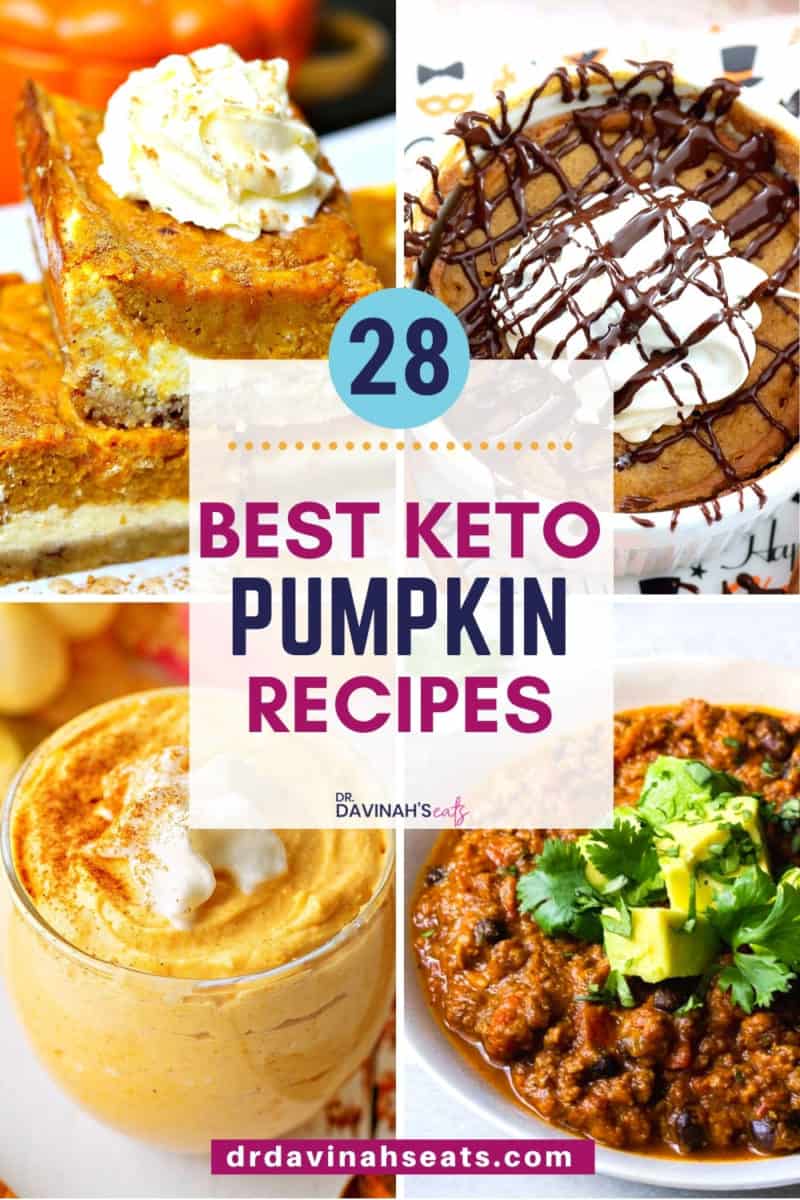 pinterest image for keto pumpkin recipes like keto pumpkin cheesecake mousse, keto pumpkin chili, keto pumpkin mug cake and more