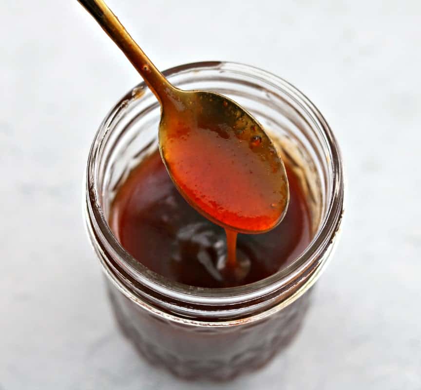 Keto Sweet and Sour Sauce in a glass jar