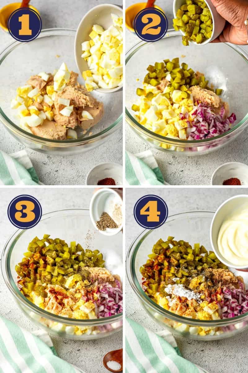 a photo college of how to make keto tuna salad in four steps
