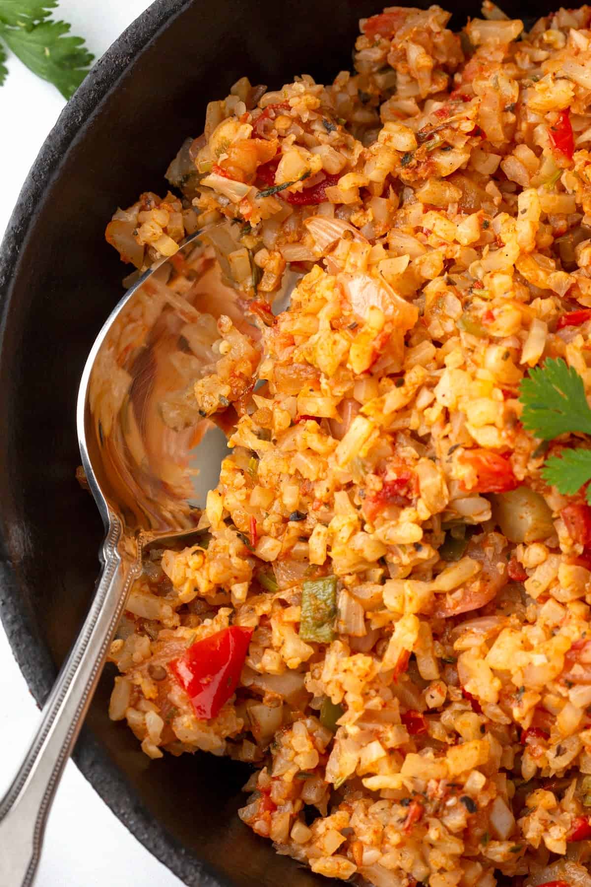 keto Spanish cauliflower rice in a bowl