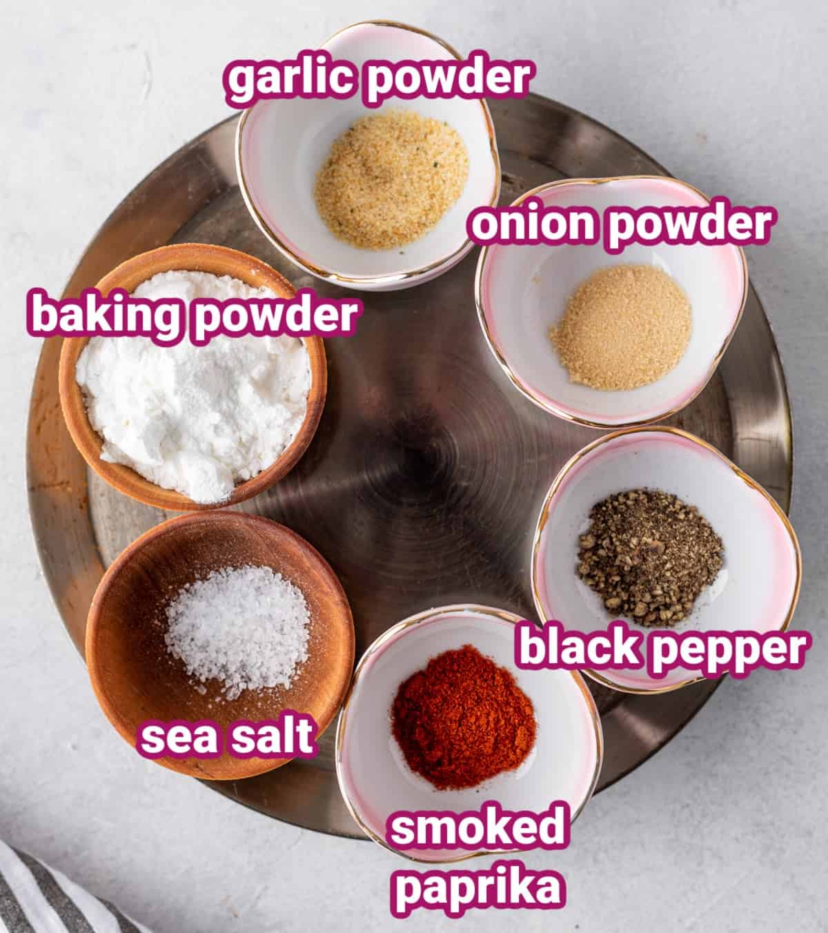 a photo of the six spices used to make crispy chicken wings