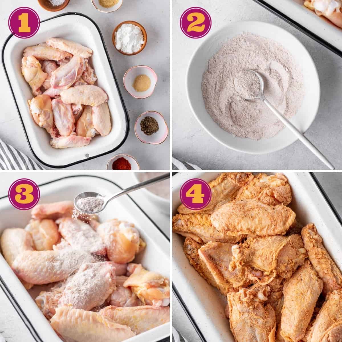 step by step photos for how to make crispy chicken wings in the air fryer or oven