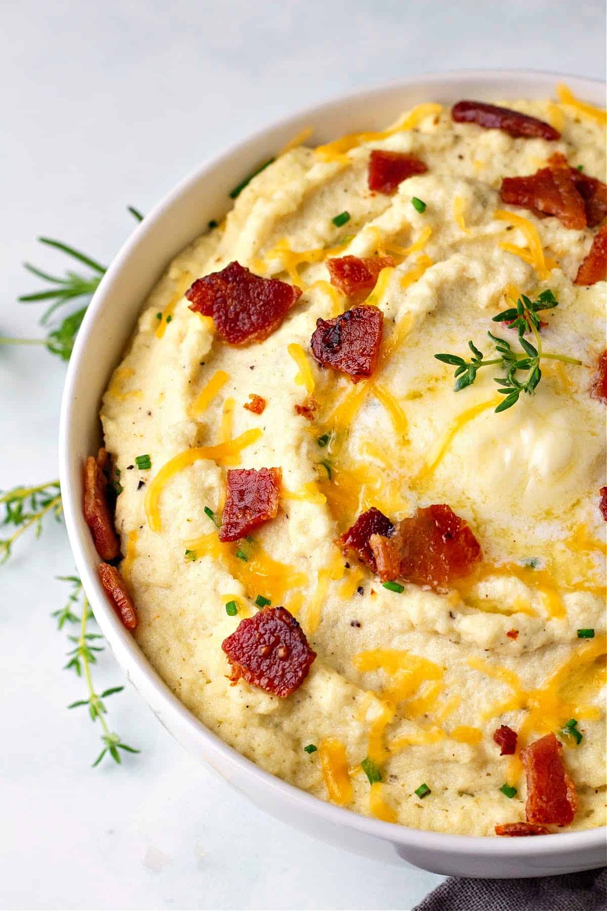 a bowl of loaded cauliflower mash