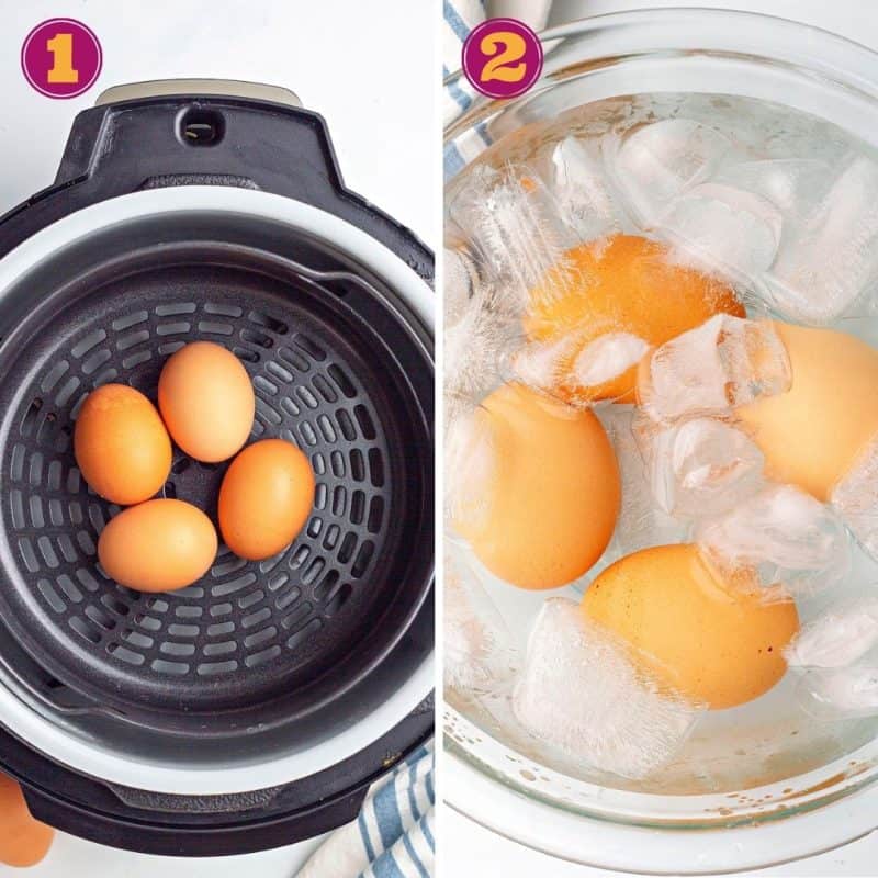 photo collage of how to cook eggs in the air fryer