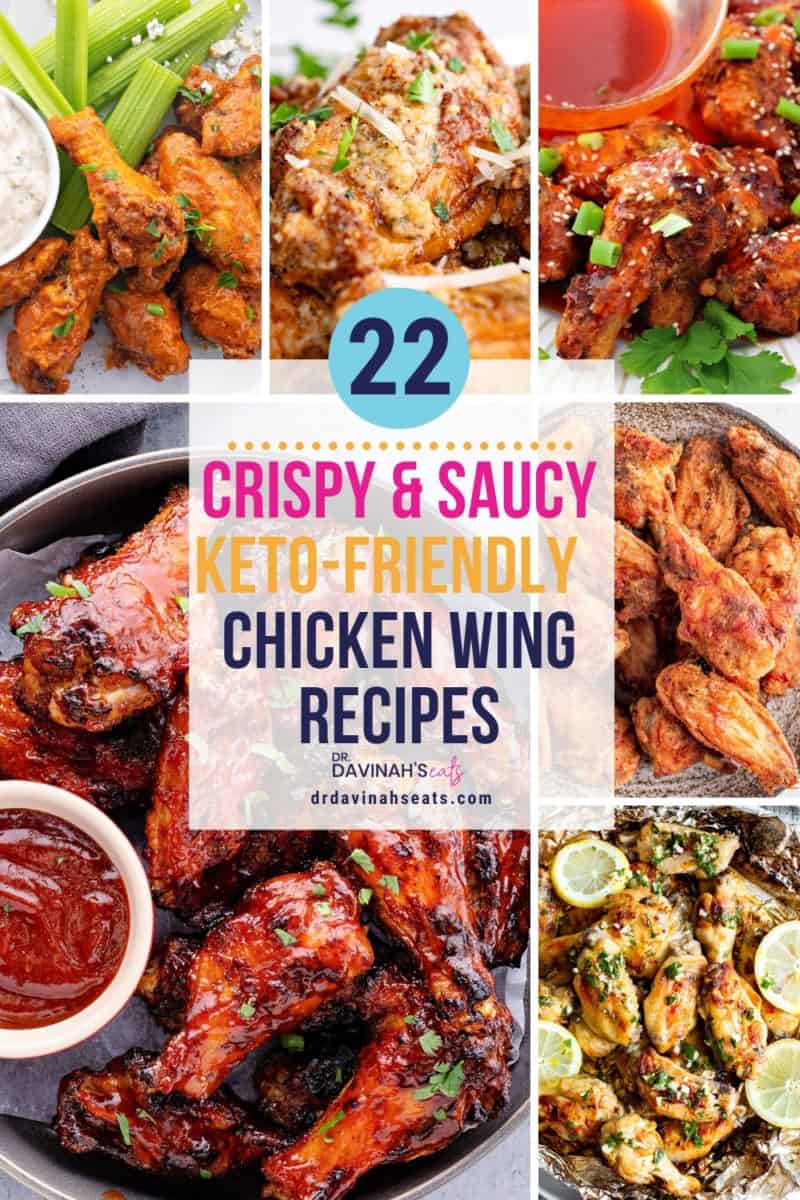 pinterest image for 22 keto chicken wing recipes