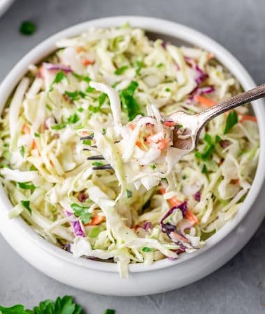 keto coleslaw in a bowl with a fork