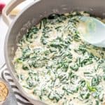 a close-up photo of keto creamed spinach in a pot