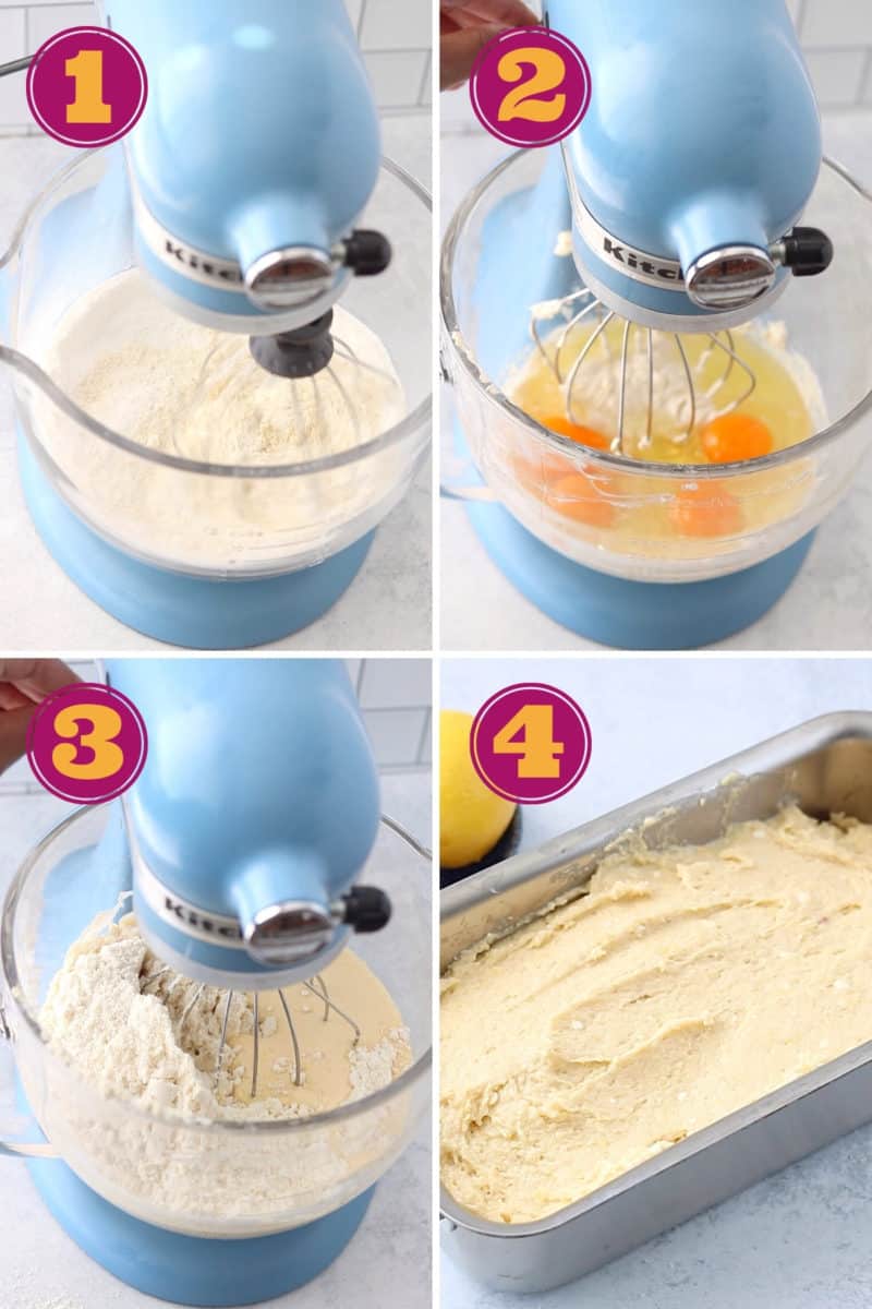a step-by-step photo tutorial for how to make keto lemon pound cake