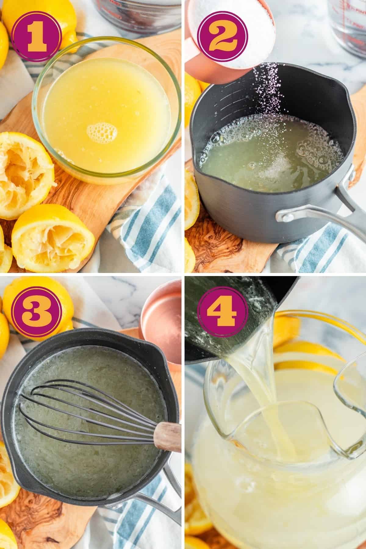 a photo tutorial for how to make a sugar-free keto lemonade using fresh lemons and an all-natural sugar substitute