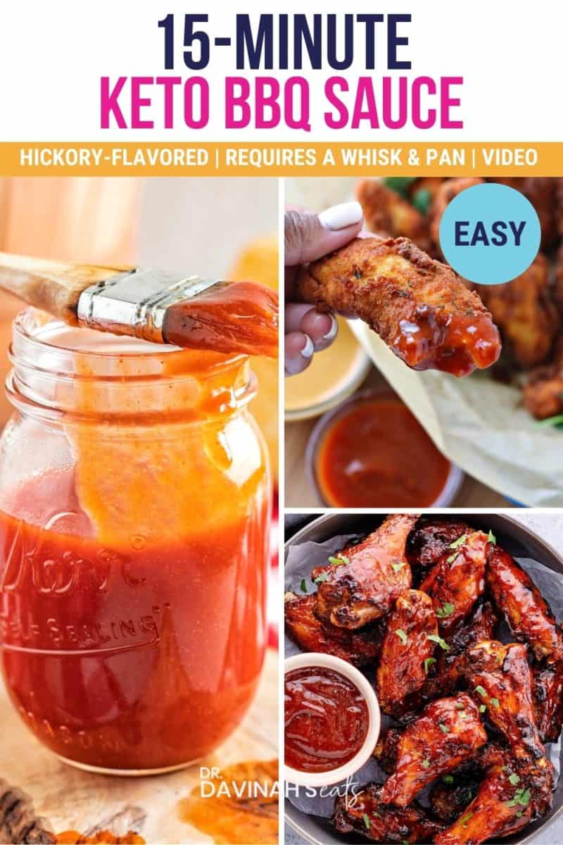 pinterest image for keto bbq sauce with air fryer bbq wings and keto chicken tenders