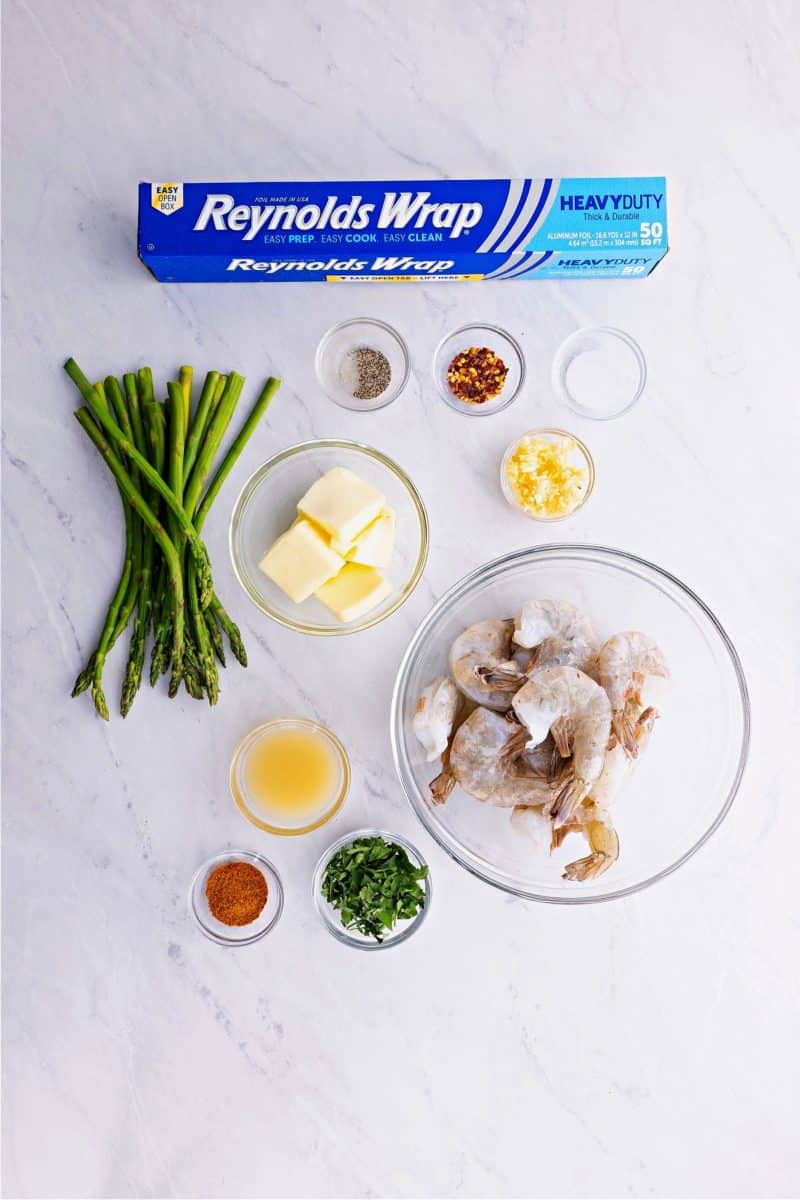ingredients for lemon garlic shrimp foil packets