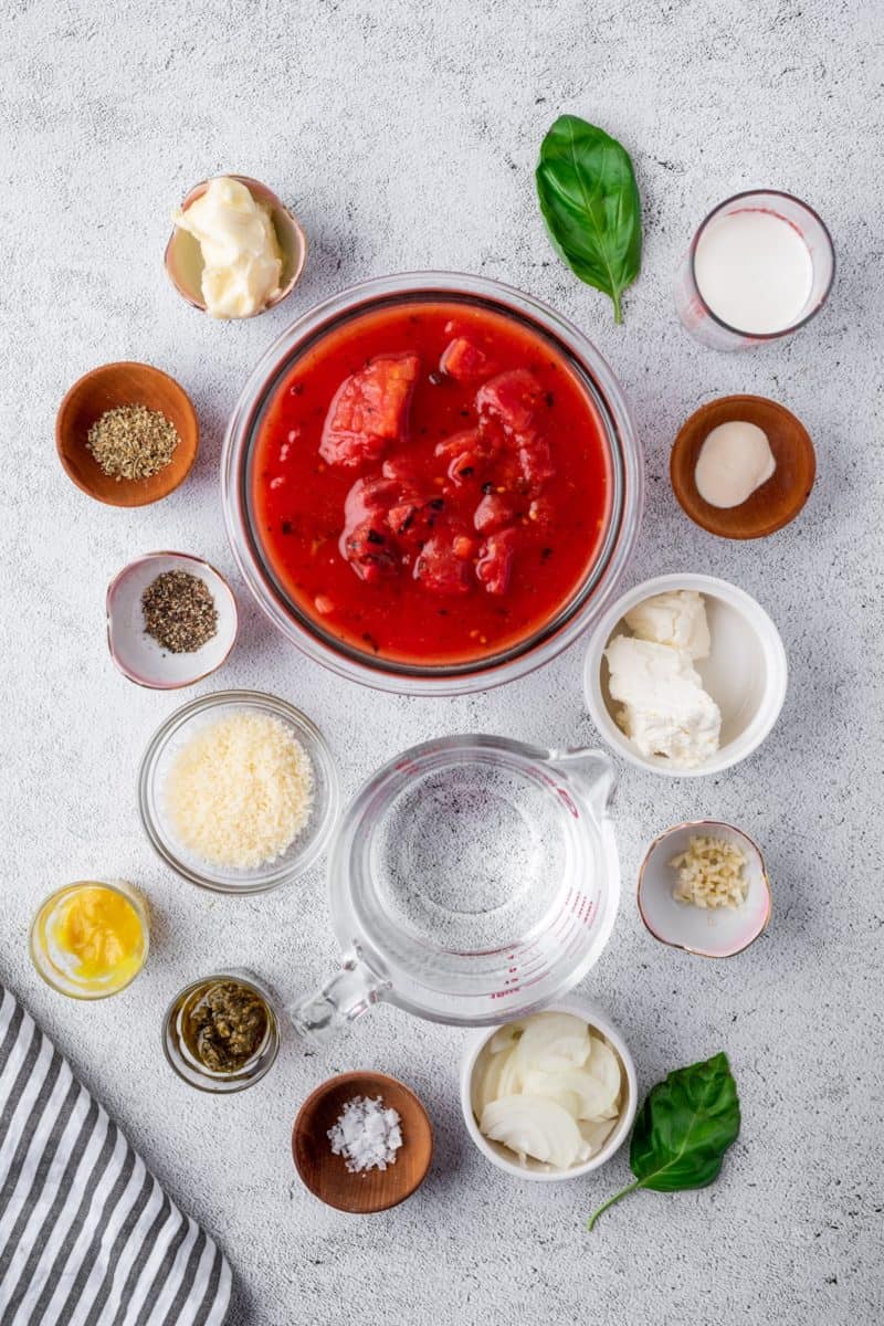 the ingredients for creamy tomato soup