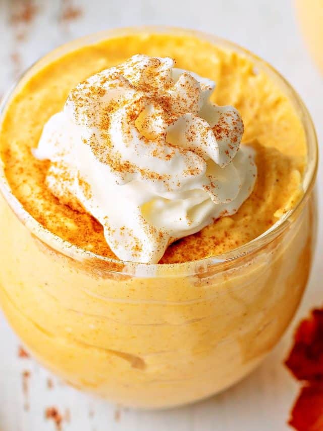a close-up of a cup of keto pumpkin mousse