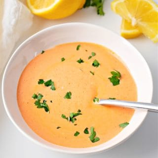 close up of a bowl of spicy mayo