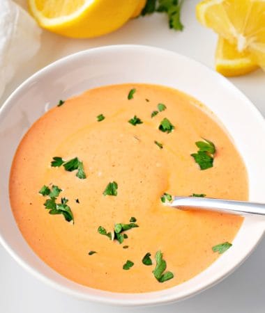 close up of a bowl of spicy mayo