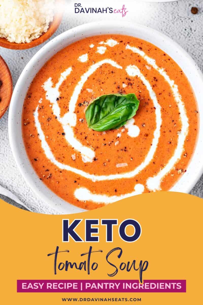 keto tomato soup with pantry ingredients in a bowl