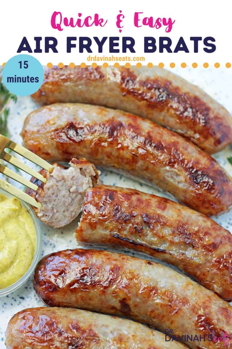 pinterest image for brats cooked in an air fryer