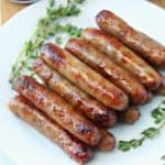 a plate of cooked air fryer breakfast sausage links