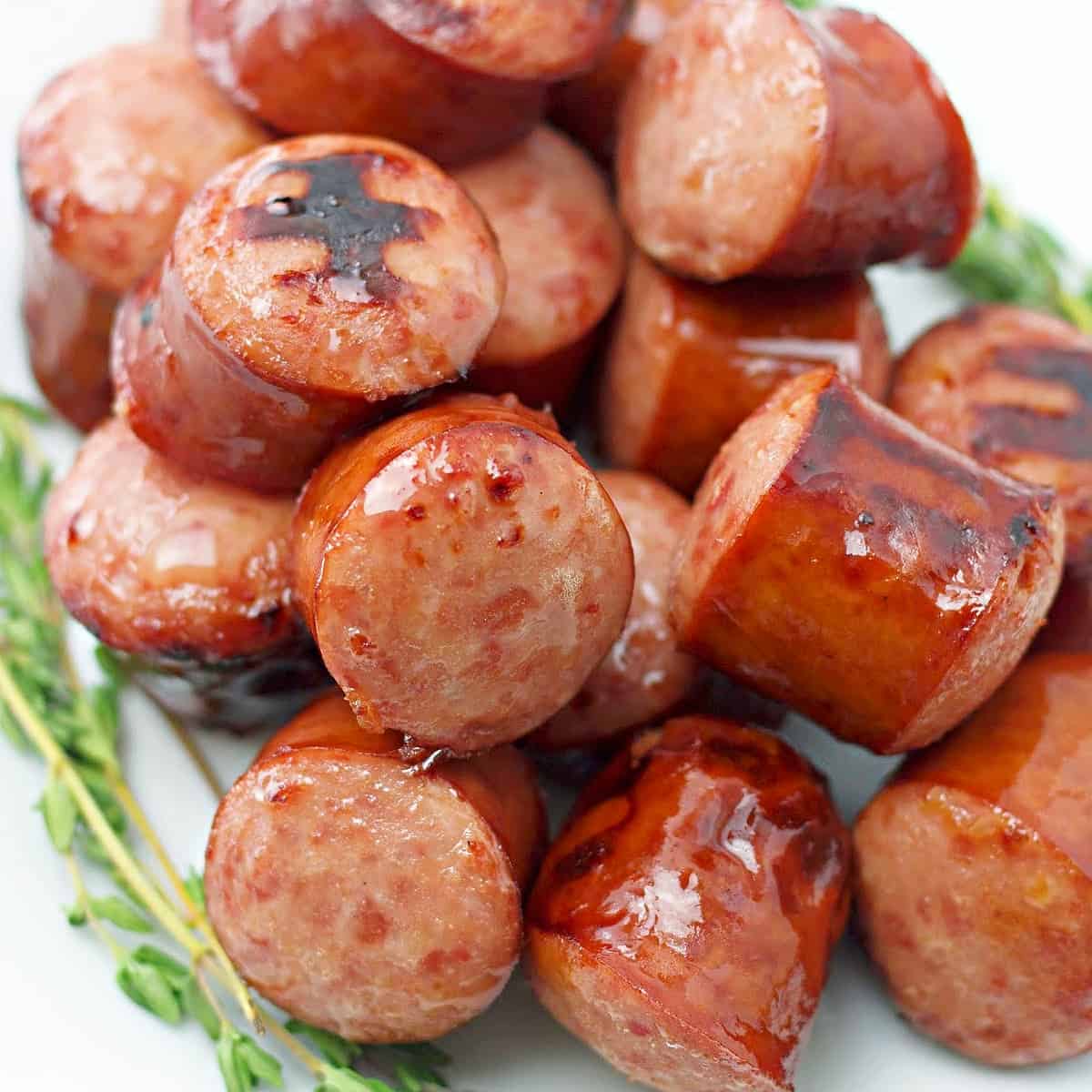 close-up of kielbasa on a plate