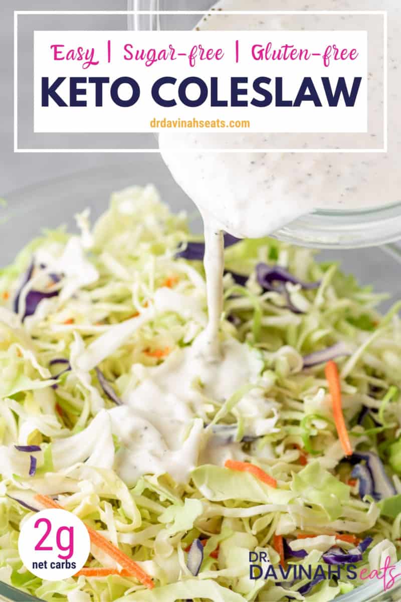 pinterest image for keto coleslaw that is gluten-free