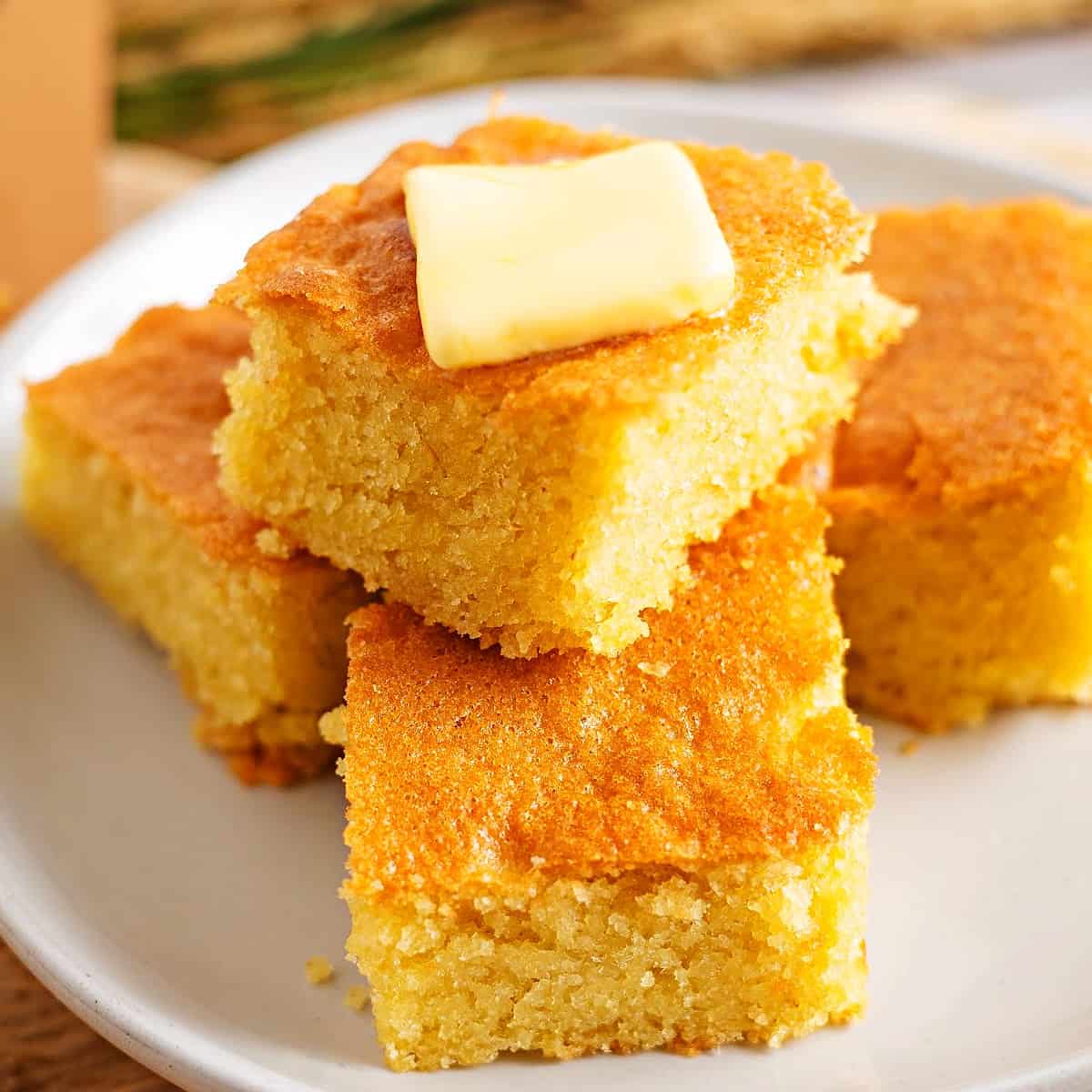 close-up of a plate of keto cornbread