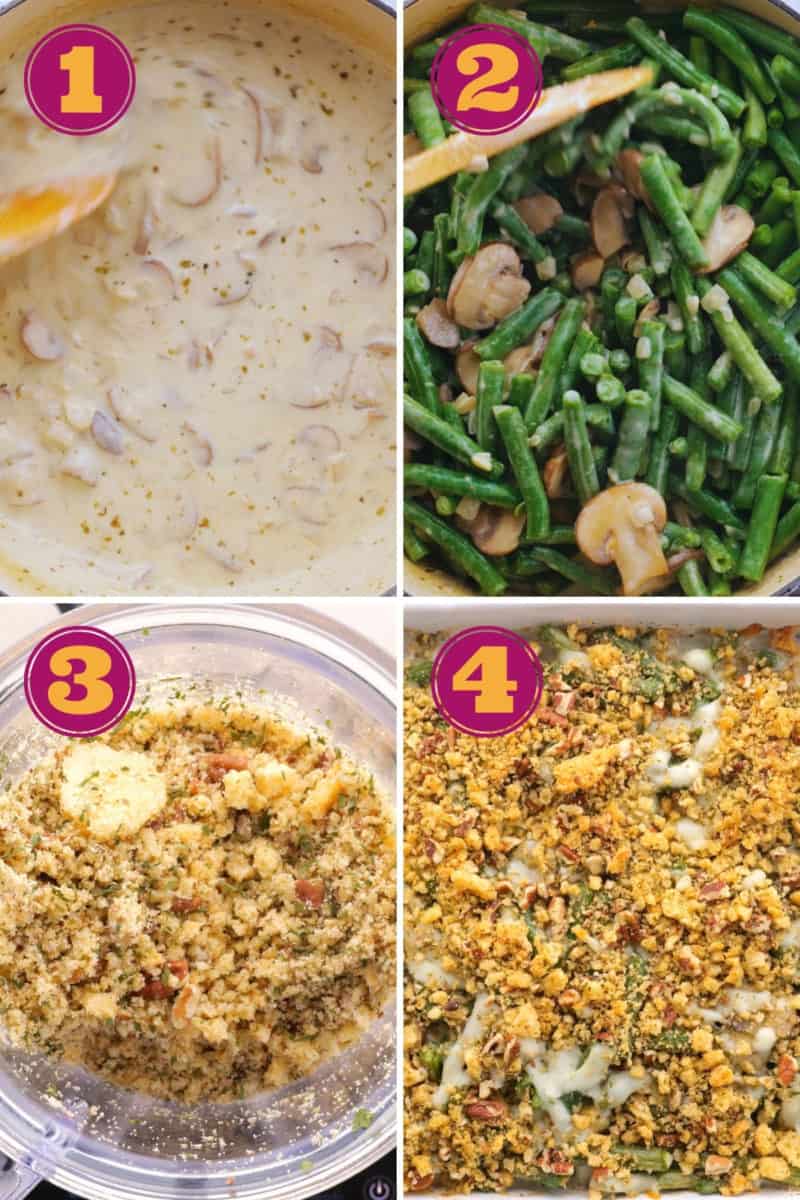 photo collage of how to make keto green bean casserole